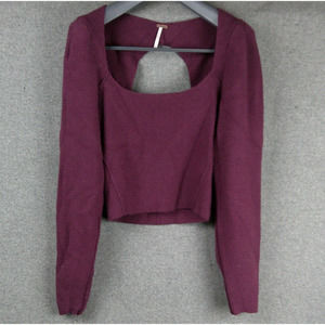Free People Saffron Top Open Back Sweater Pomegranate Wine Puff Sleeve Size XS